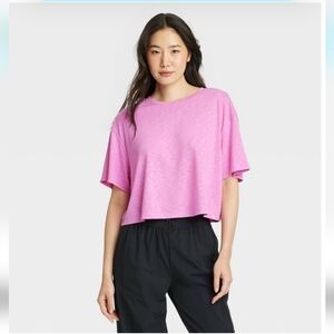 Women's Boxy Open Back Cropped Short Sleeve Shirt - JoyLab Pink L